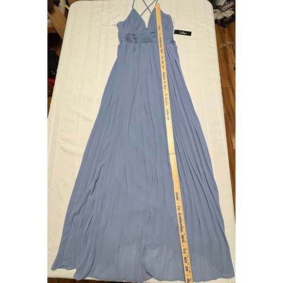 Lulus Dusty Blue Pleated Maxi Dress With Crisscross Back V-Neck New Women's S - Picture 4 of 12